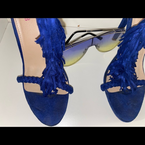JustFab Royal Blue Suede fringe Stiletto sandals - Picture 6 of 6